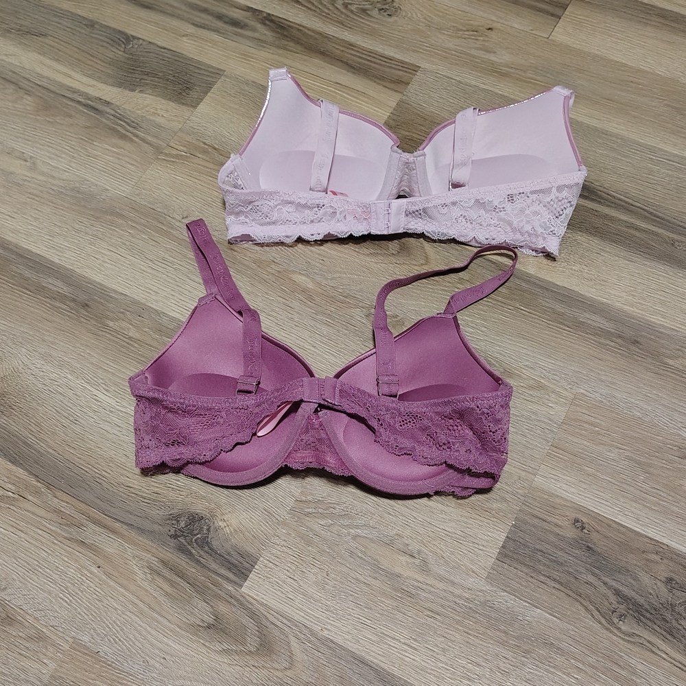 Set Of 2 Ladies Size 36C Sexy Bling Logo Pink And Purple Bras - Picture 2 of 5